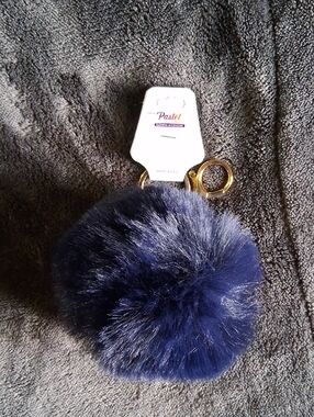Pastels Navy Faux Fur Pom Pom Keyring with Gold Clip